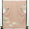 訪問着 良品 縮緬 正絹 風景柄 袷仕立て 身丈165cm 裄丈67.5cm 箔 一部しつけ糸付き フォーマル 着物 くすみピンク ピンク_画像1