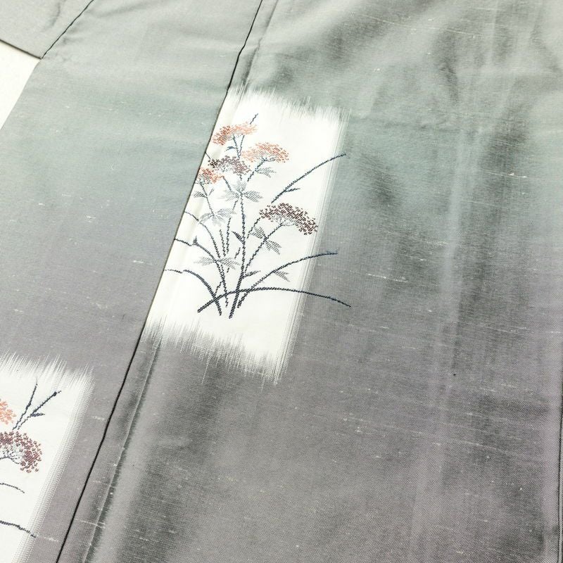 付け下げ 良品 紬地 正絹 木の葉・植物柄 袷仕立て 身丈157.5cm 裄丈64cm 着物 グレー_画像8