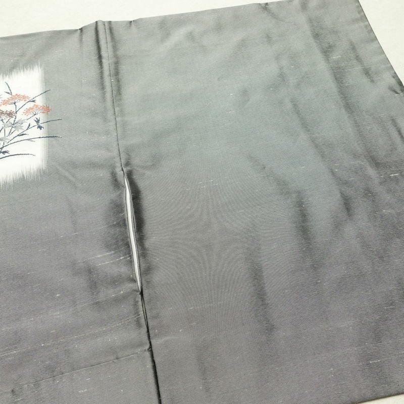 付け下げ 良品 紬地 正絹 木の葉・植物柄 袷仕立て 身丈157.5cm 裄丈64cm 着物 グレー_画像14