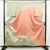 訪問着 美品 金駒刺繍 綸子 正絹 古典柄 袷仕立て 身丈155cm 裄丈63cm 箔 共八掛 金彩 フォーマル 着物 緑・うぐいす色_画像1