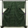 紬 良品 正絹 木の葉・植物柄 袷仕立て 身丈161cm 裄丈68cm 着物 緑・うぐいす色_画像1