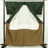 紬 良品 正絹 木の葉・植物柄 袷仕立て 身丈161cm 裄丈68cm 着物 緑・うぐいす色_画像3
