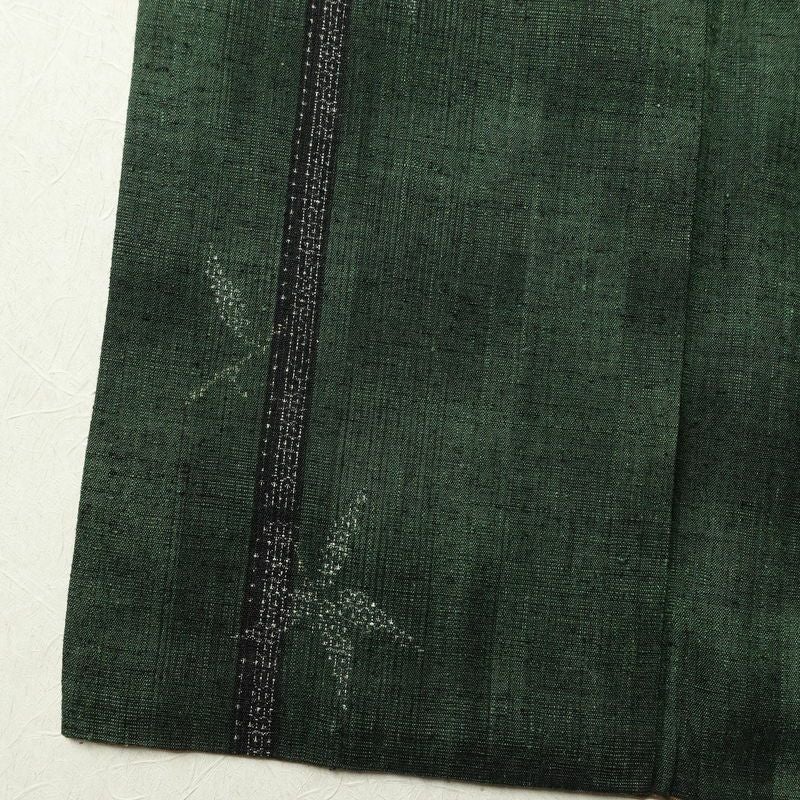 紬 良品 正絹 木の葉・植物柄 袷仕立て 身丈161cm 裄丈68cm 着物 緑・うぐいす色_画像11
