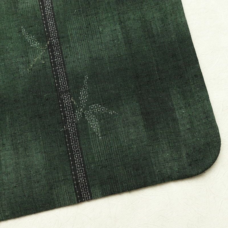 紬 良品 正絹 木の葉・植物柄 袷仕立て 身丈161cm 裄丈68cm 着物 緑・うぐいす色_画像14