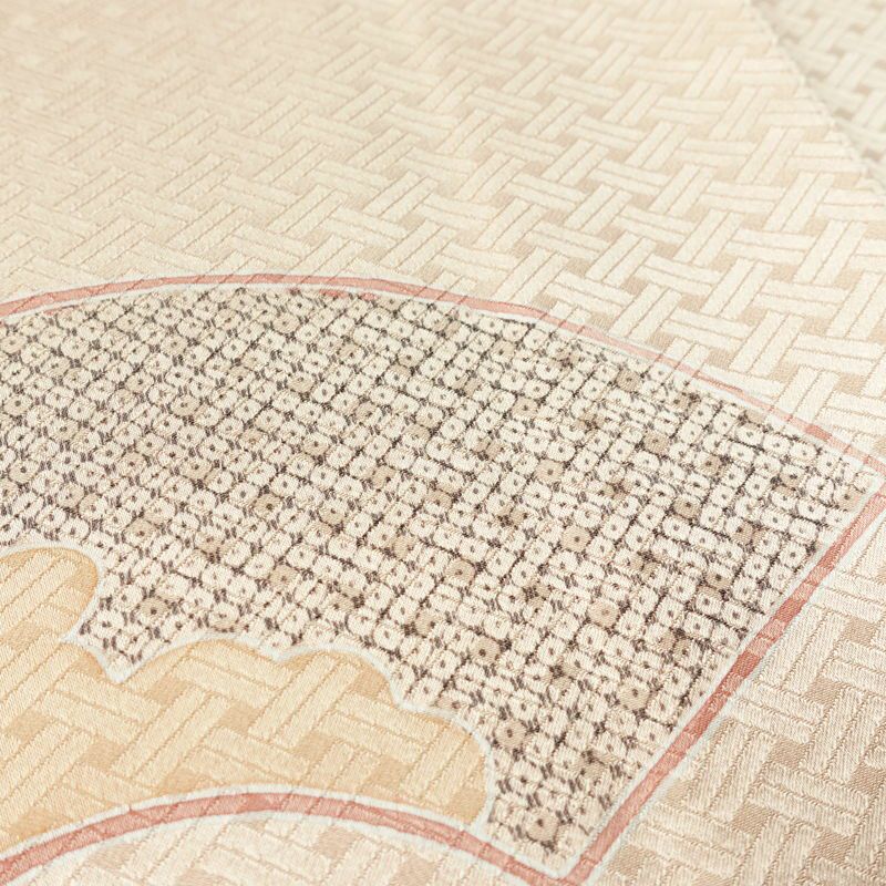 付け下げ 良品 しつけ糸付き 一つ紋付き 正絹 古典柄 袷仕立て 身丈170.5cm 裄丈68cm 箔 フォーマル 着物 扇面 ピンク_画像8