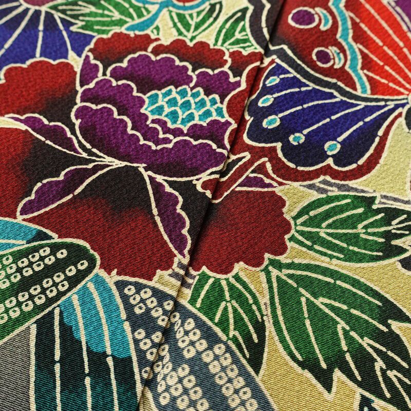 振袖 良品 縮緬 正絹 花柄 袷仕立て 身丈171cm 裄丈73cm フォーマル 蝶 着物 青・紺_画像10