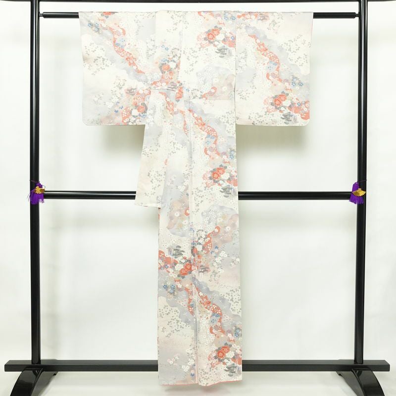 小紋 良品 正絹 花柄 袷仕立て 身丈156cm 裄丈64.5cm 箔 ピンク_画像2