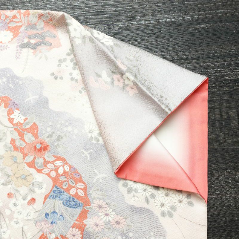 小紋 良品 正絹 花柄 袷仕立て 身丈156cm 裄丈64.5cm 箔 ピンク_画像13