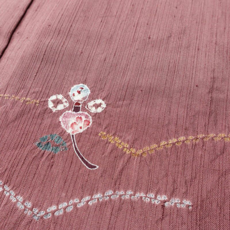 小紋 良品 紬地 絞り 正絹 幾何学柄・抽象柄 袷仕立て 身丈154.5cm 裄丈64cm 着物 紫・藤色_画像6