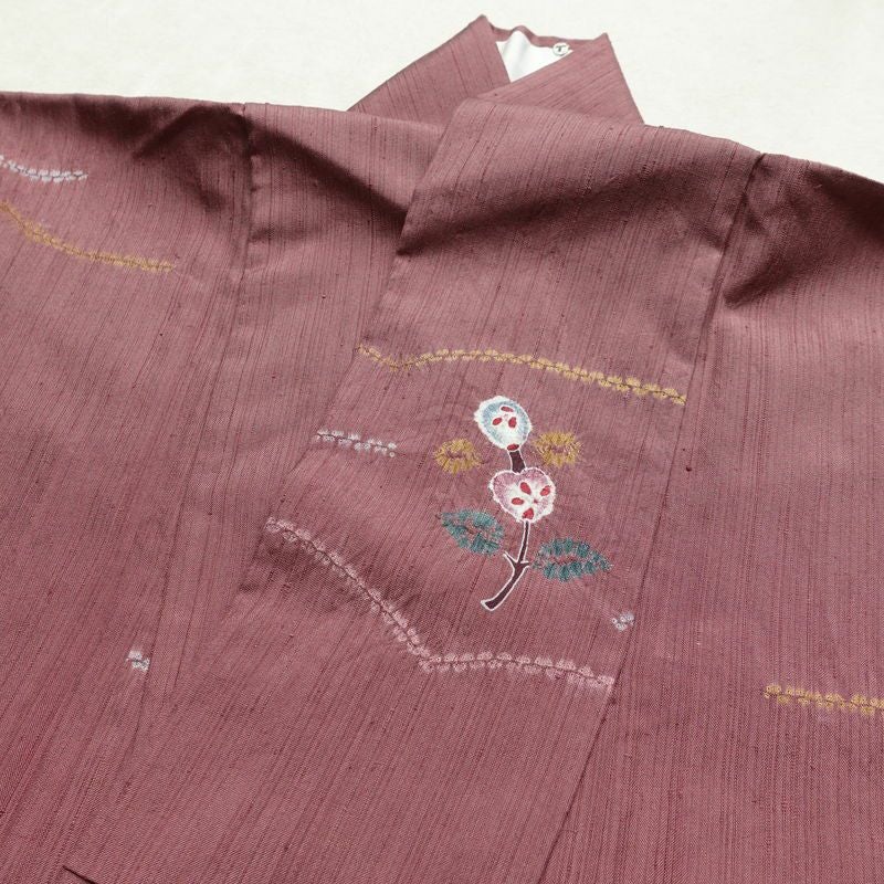 小紋 良品 紬地 絞り 正絹 幾何学柄・抽象柄 袷仕立て 身丈154.5cm 裄丈64cm 着物 紫・藤色_画像15