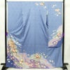 振袖 良品 落款入り 金駒刺繍 正絹 花柄 袷仕立て 身丈166.5cm 裄丈67cm 箔 金彩 着物 青・紺_画像1