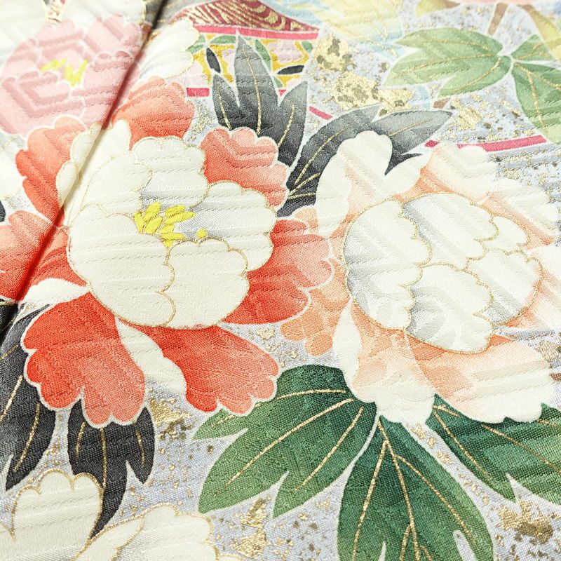 振袖 良品 落款入り 金駒刺繍 正絹 花柄 袷仕立て 身丈166.5cm 裄丈67cm 箔 金彩 着物 青・紺_画像9