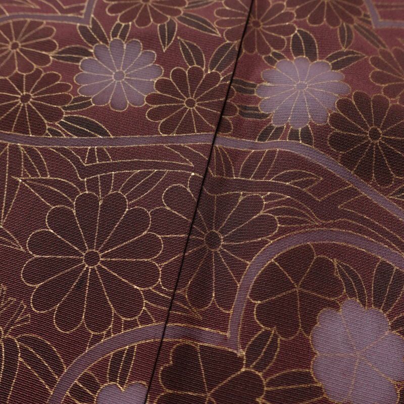 訪問着 良品 一つ紋付き 正絹 花柄 袷仕立て 身丈165cm 裄丈65cm 金彩 フォーマル 着物 小豆・エンジ_画像10