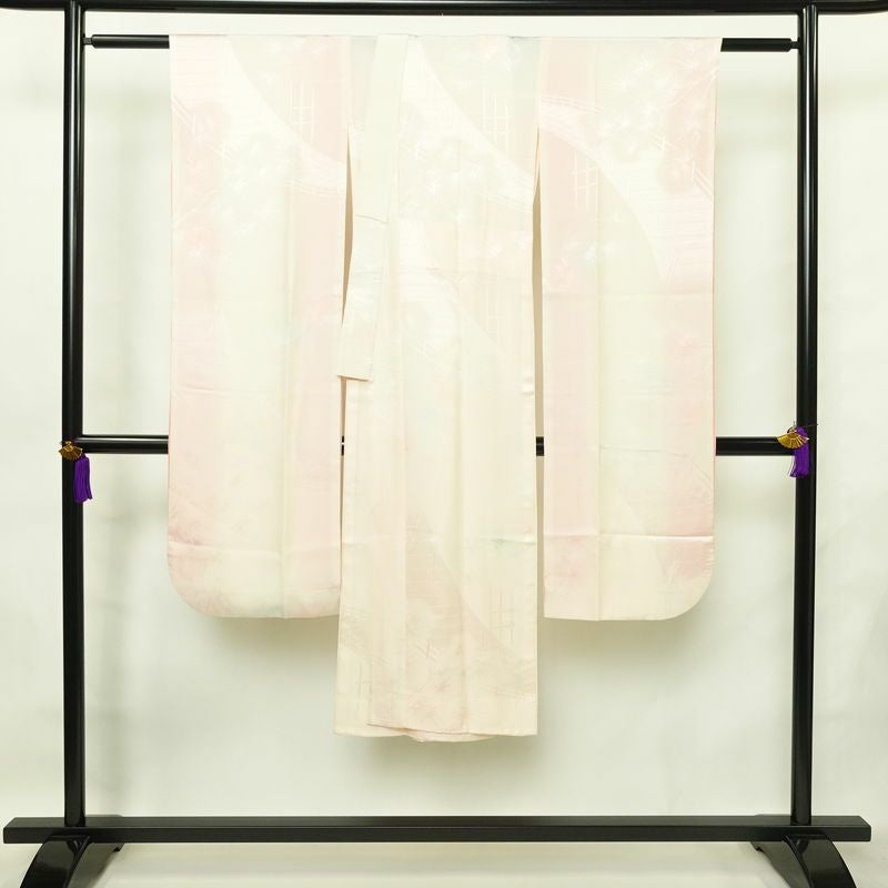 振袖 良品 金駒刺繍 セット品 長襦袢 正絹 古典柄 袷仕立て 身丈166.5cm 裄丈69cm 箔 フォーマル 着物 松 蝶 緑・うぐいす色_画像4