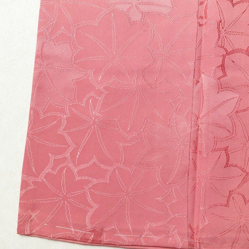 色無地 しつけ糸付き 一つ紋付き 正絹 木の葉・植物柄 袷仕立て 身丈161.5cm 裄丈64.5cm フォーマル 着物 ピンク_画像11