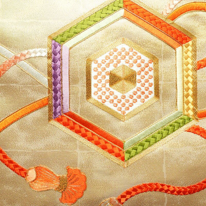 名古屋帯 太鼓柄 良品 金駒刺繍 正絹 古典柄 名古屋仕立て 箔 刺繍 金糸 帯 金・銀_画像2