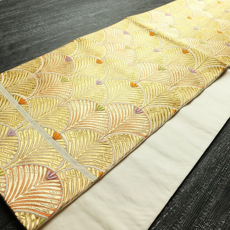 袋帯 六通柄 フォーマル用 正絹 木の葉・植物柄 金糸 帯 金・銀_画像7