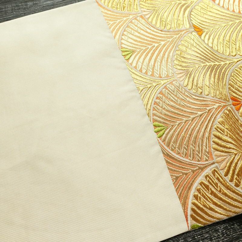 袋帯 六通柄 フォーマル用 正絹 木の葉・植物柄 金糸 帯 金・銀_画像14