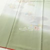 付け下げ 良品 落款入り 金駒刺繍 縮緬 正絹 古典柄 袷仕立て 身丈163cm 裄丈66cm 箔 一部しつけ糸付き フォーマル 着物 緑・うぐいす色_画像4