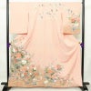 訪問着 良品 縮緬 正絹 花柄 袷仕立て 身丈162.5cm 裄丈66.5cm 金彩 フォーマル 着物 ピンク_画像1