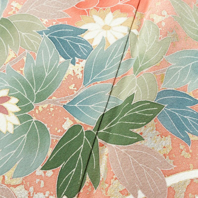 訪問着 良品 縮緬 正絹 花柄 袷仕立て 身丈162.5cm 裄丈66.5cm 金彩 フォーマル 着物 ピンク_画像9