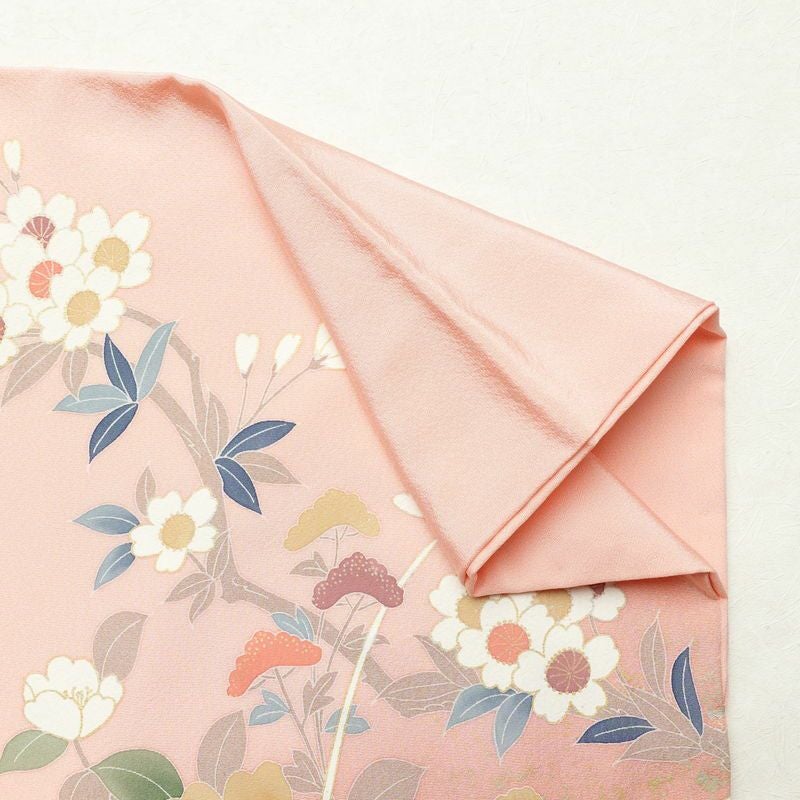 訪問着 良品 縮緬 正絹 花柄 袷仕立て 身丈162.5cm 裄丈66.5cm 金彩 フォーマル 着物 ピンク_画像16