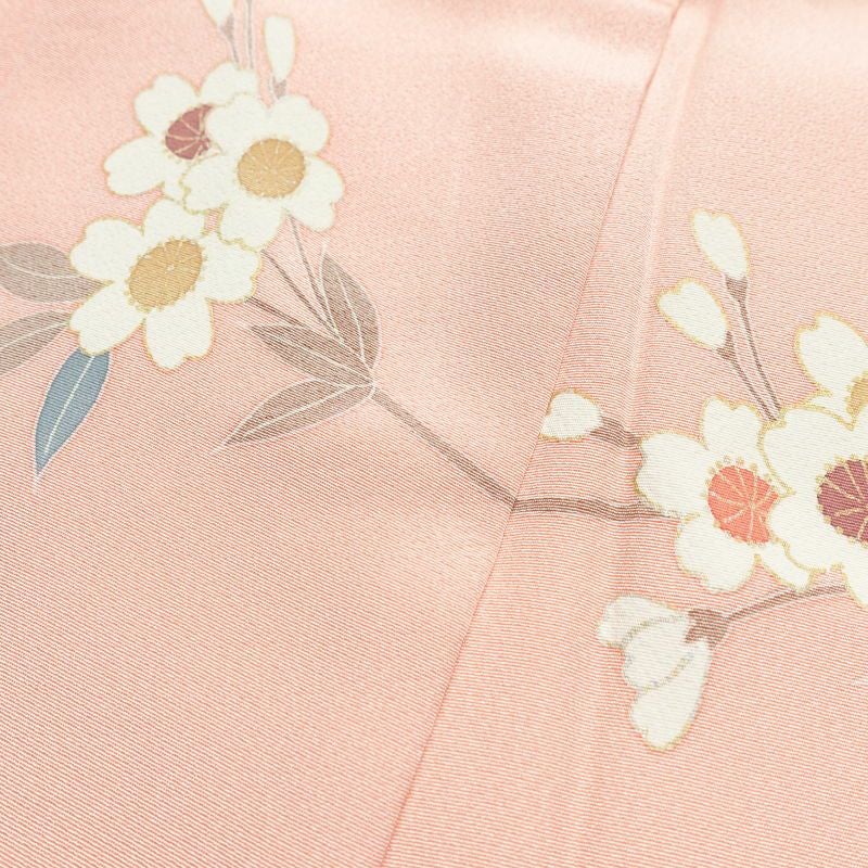 訪問着 良品 縮緬 正絹 花柄 袷仕立て 身丈162.5cm 裄丈66.5cm 金彩 フォーマル 着物 ピンク_画像19