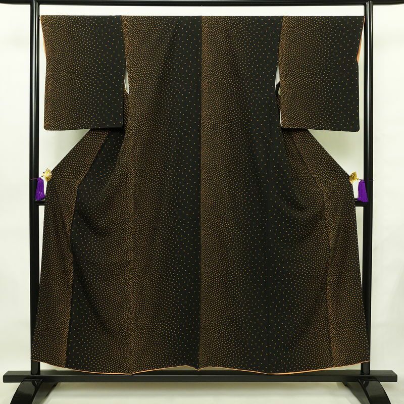 小紋 縮緬 正絹 その他の柄 袷仕立て 身丈153cm 裄丈68cm 着物 黒_画像1