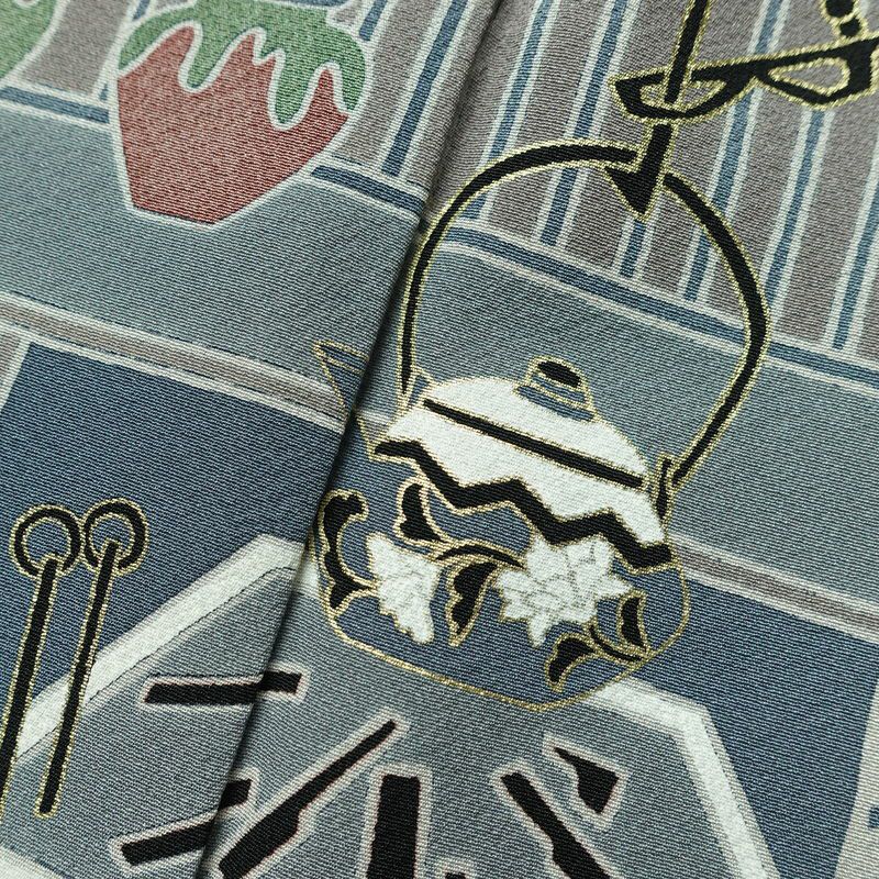 訪問着 良品 落款入り しつけ糸付き 縮緬 正絹 古典柄 袷仕立て 身丈151cm 裄丈63cm 箔 フォーマル 着物 青・紺_画像8