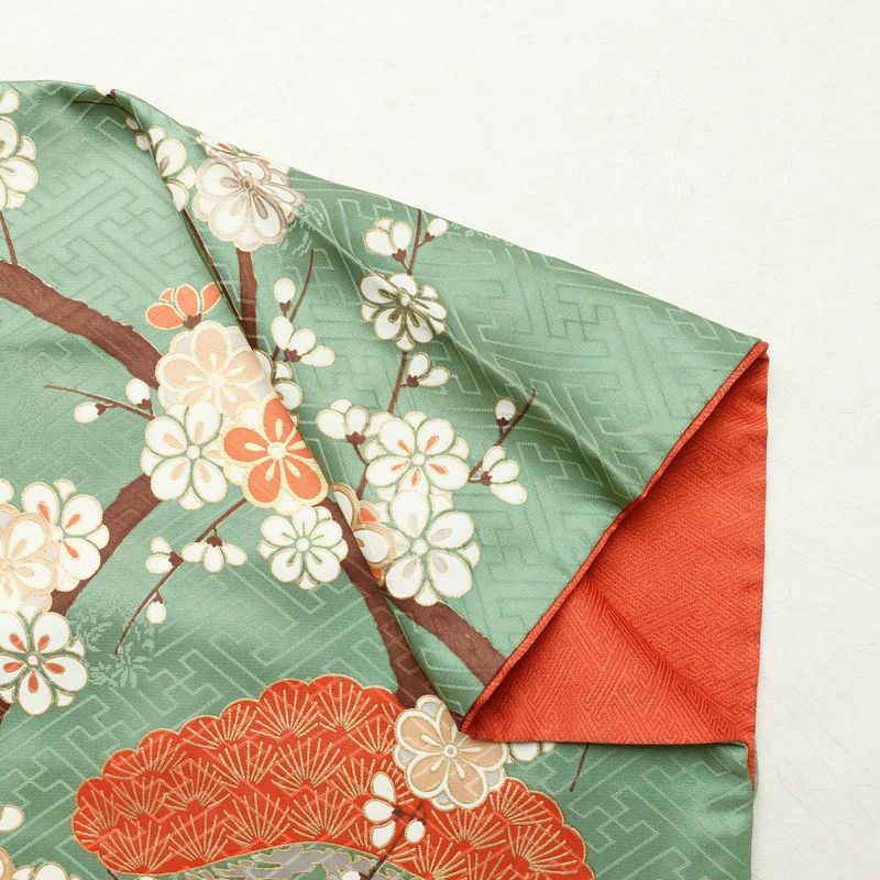 振袖 良品 正絹 木の葉・植物柄 袷仕立て 身丈163.5cm 裄丈69cm 箔 金彩 フォーマル 着物 緑・うぐいす色_画像16