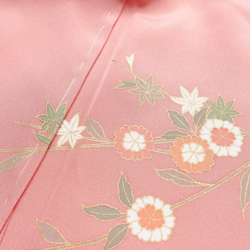 訪問着 美品 しつけ糸付き 正絹 古典柄 袷仕立て 身丈161cm 裄丈63cm 箔 金彩 菊 フォーマル 着物 ピンク_画像18