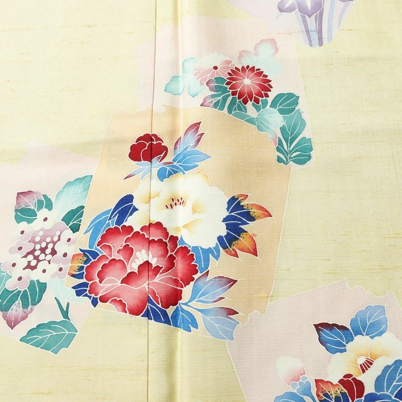 付け下げ 良品 紬地 正絹 花柄 袷仕立て 身丈167cm 裄丈66.5cm 着物 クリーム_画像6
