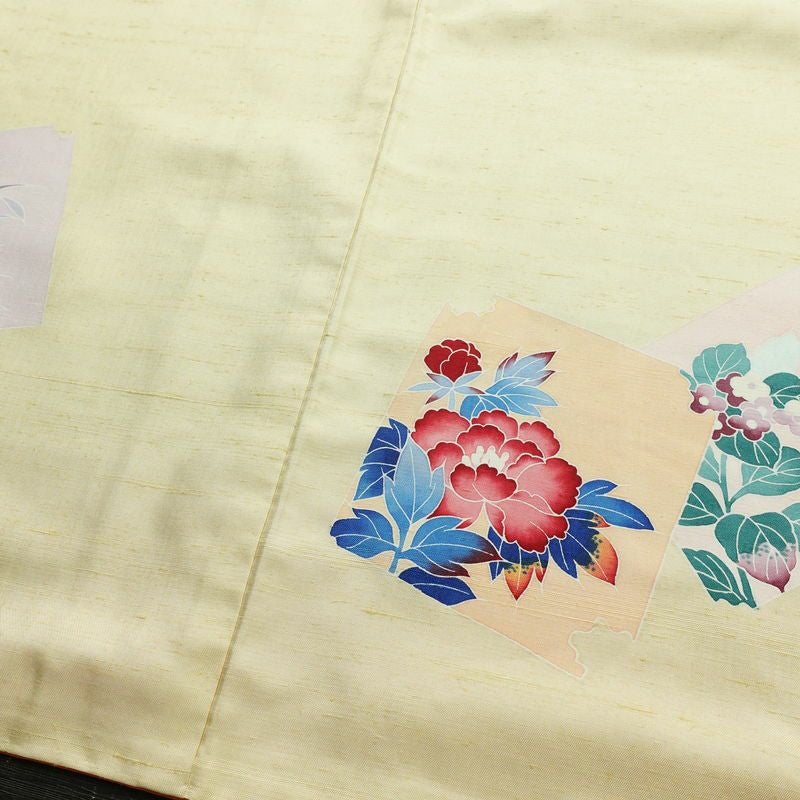 付け下げ 良品 紬地 正絹 花柄 袷仕立て 身丈167cm 裄丈66.5cm 着物 クリーム_画像13