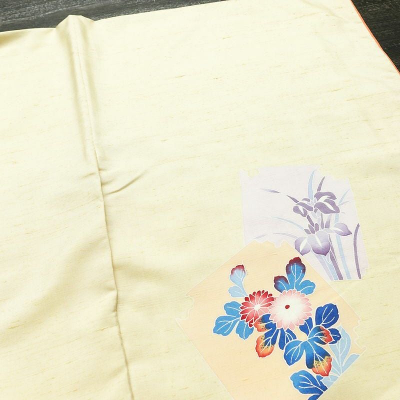 付け下げ 良品 紬地 正絹 花柄 袷仕立て 身丈167cm 裄丈66.5cm 着物 クリーム_画像14