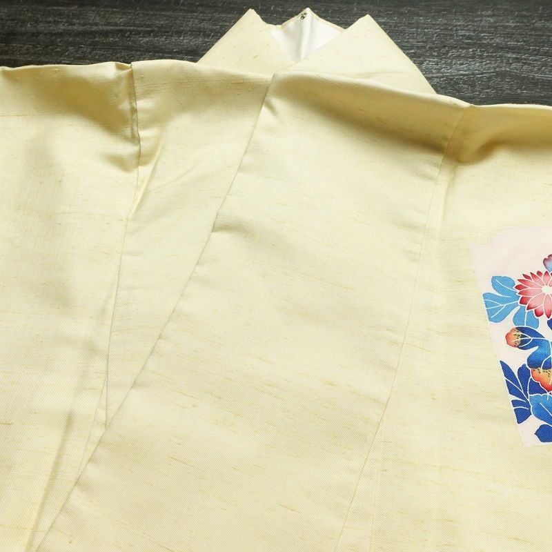 付け下げ 良品 紬地 正絹 花柄 袷仕立て 身丈167cm 裄丈66.5cm 着物 クリーム_画像16