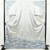 訪問着 落款入り 綸子 正絹 花柄 袷仕立て 身丈165cm 裄丈66cm 箔 共八掛 梅 金彩 フォーマル 着物 グレー_画像1