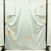 訪問着 美品 綸子 花柄 袷仕立て 身丈166.5cm 裄丈69.5cm 箔 一部しつけ糸付き フォーマル 着物 青・紺_画像1