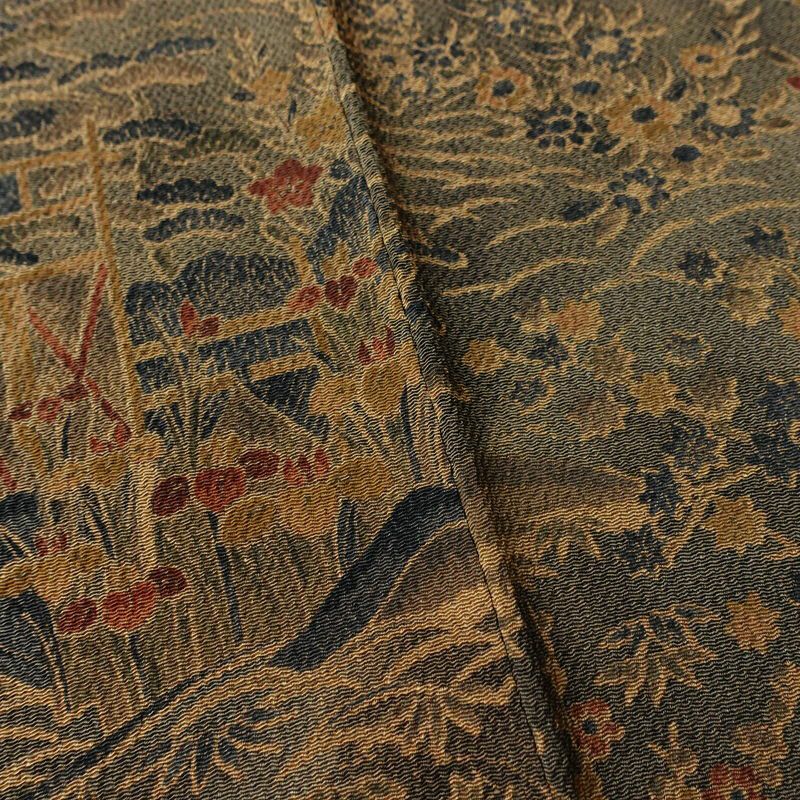 小紋 良品 縮緬 付下小紋 正絹 風景柄 袷仕立て 身丈160.5cm 裄丈67.5cm 着物 茶_画像11
