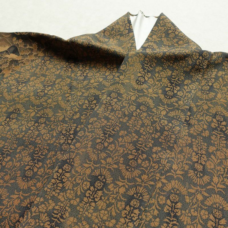 小紋 良品 縮緬 付下小紋 正絹 風景柄 袷仕立て 身丈160.5cm 裄丈67.5cm 着物 茶_画像18