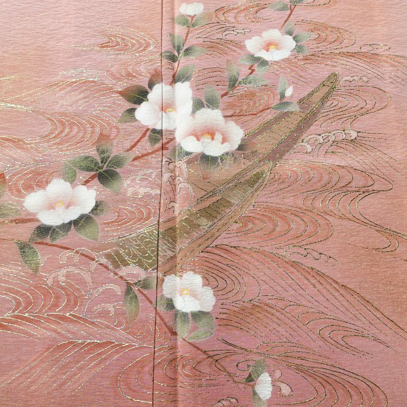 付け下げ しつけ糸付き 正絹 花柄 袷仕立て 身丈157.5cm 裄丈67cm 箔 フォーマル 着物 ピンク_画像6