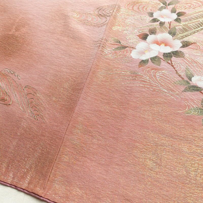 付け下げ しつけ糸付き 正絹 花柄 袷仕立て 身丈157.5cm 裄丈67cm 箔 フォーマル 着物 ピンク_画像12