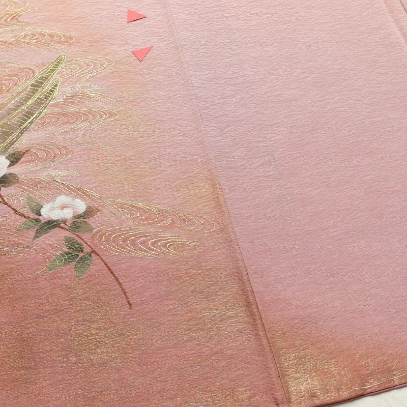 付け下げ しつけ糸付き 正絹 花柄 袷仕立て 身丈157.5cm 裄丈67cm 箔 フォーマル 着物 ピンク_画像13
