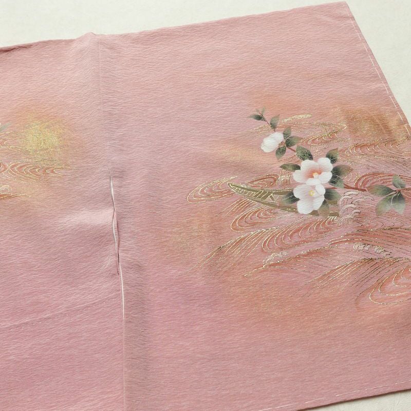 付け下げ しつけ糸付き 正絹 花柄 袷仕立て 身丈157.5cm 裄丈67cm 箔 フォーマル 着物 ピンク_画像15