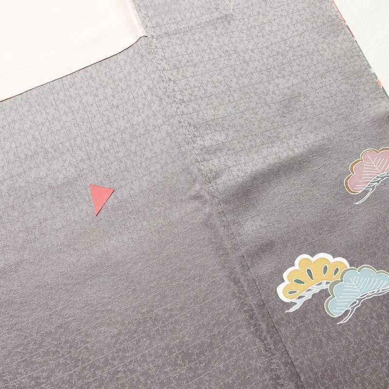 訪問着 良品 綸子 正絹 花柄 袷仕立て 身丈157.5cm 裄丈64cm 箔 フォーマル 紫・藤色_画像20