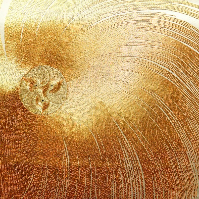 袋帯 太鼓柄 金駒刺繍 フォーマル用 正絹 幾何学柄・抽象柄 刺繍 帯 ベージュ_画像2