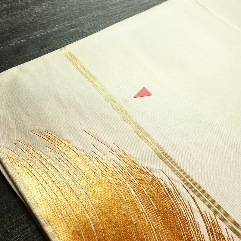 袋帯 太鼓柄 金駒刺繍 フォーマル用 正絹 幾何学柄・抽象柄 刺繍 帯 ベージュ_画像9