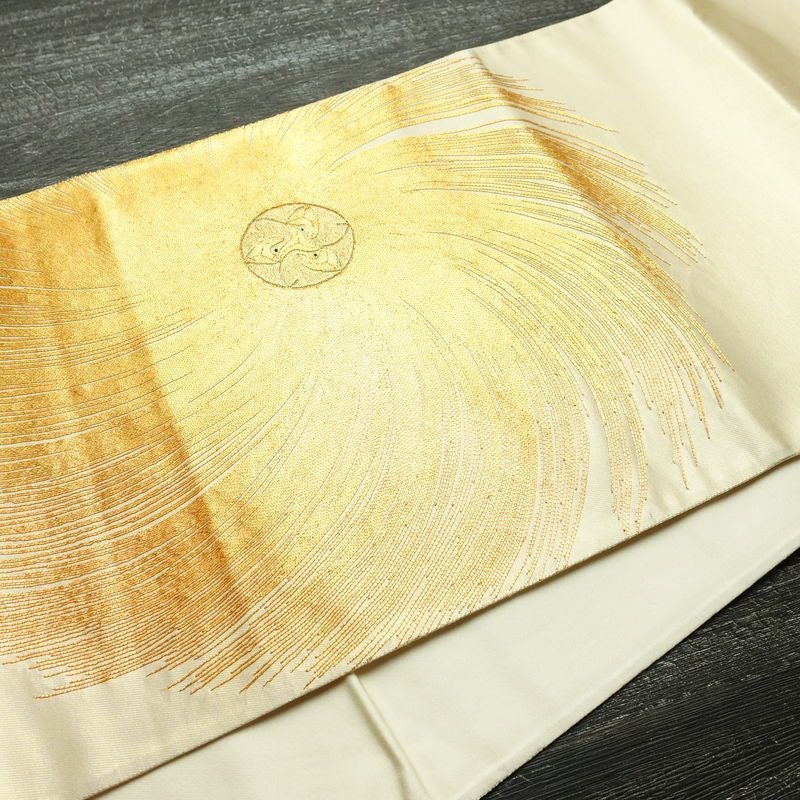 袋帯 太鼓柄 金駒刺繍 フォーマル用 正絹 幾何学柄・抽象柄 刺繍 帯 ベージュ_画像12