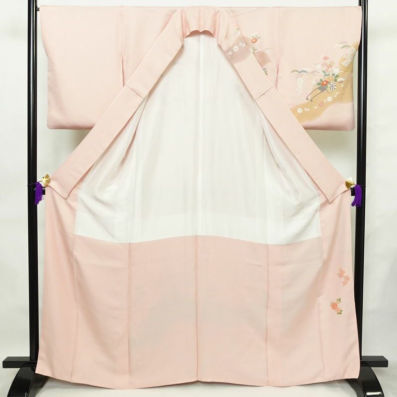 訪問着 金駒刺繍 正絹 古典柄 袷仕立て 身丈164cm 裄丈68cm 箔 金彩 フォーマル 着物 ピンク_画像3