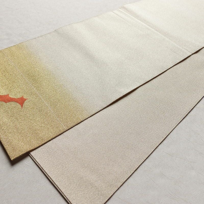 袋帯 つづれ織 太鼓柄 良品 フォーマル用 正絹 木の葉・植物柄 金糸 帯 クリーム_画像8