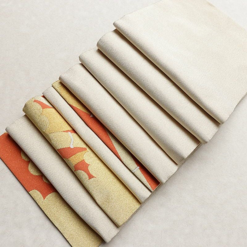 袋帯 つづれ織 太鼓柄 良品 フォーマル用 正絹 木の葉・植物柄 金糸 帯 クリーム_画像18